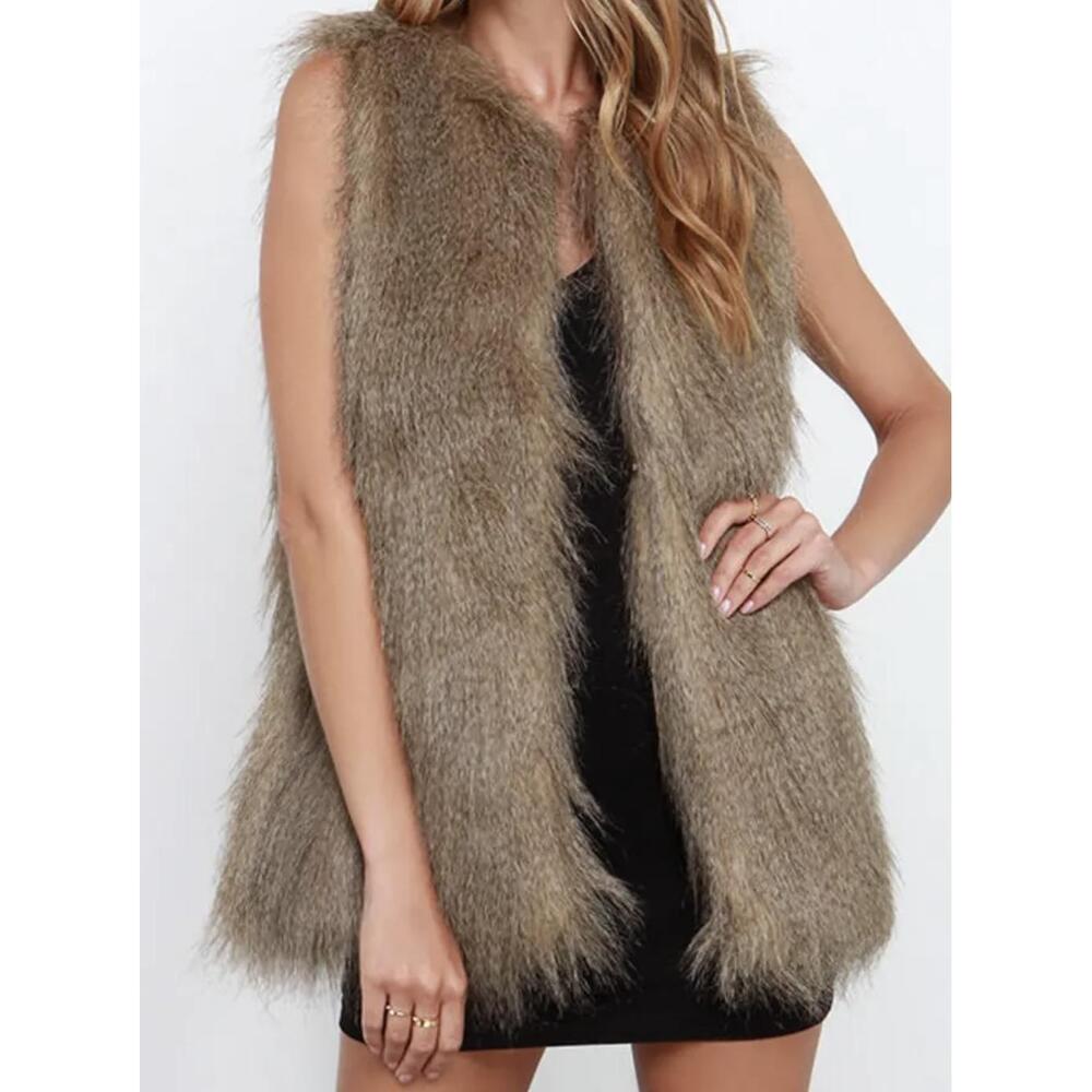 Black Swan Vest Womens Size Small Camel Brown Sleeveless Faux Fur